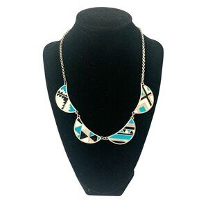 Enamel Paint Silver Toned Necklace Signed Foxy Abstract